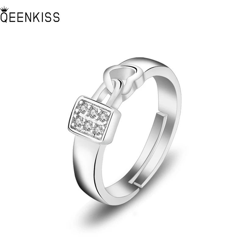 

QEENKISS RG6542 2022Fine Jewelry Wholesale Fashion Woman Girl Birthday Wedding Gift Square AAA Zircon 18KT White Gold Open Ring