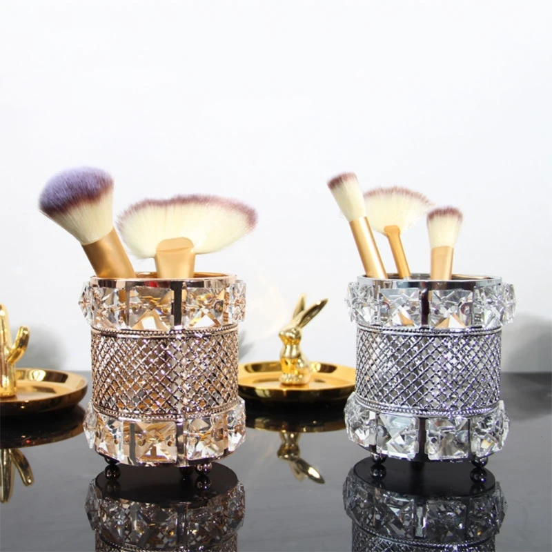 

Gold/ Silver Cosmetic Brush Holder, Crystal Vanity Tool Display Organizer Contai T8DB