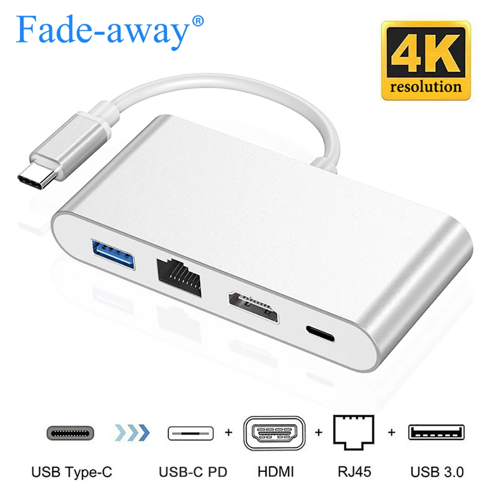 Адаптер-концентратор Thunderbolt3 для ноутбуков и планшетов Тип C-HDMI Gigabit Ethernet Lan RJ45 USB-C