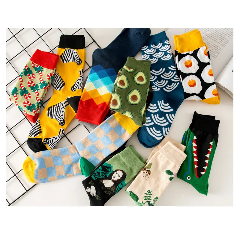 Носки мужские хлопковые в полоску спортивные высокие Смешные Повседневные носки