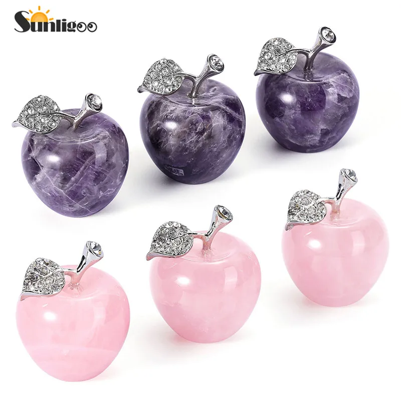 

Sunligoo Mini Crystal Amethyst Rose Quartz Apple Ornaments Natural Gemstone Reiki Healing Stones For Home Decor Christmas Gift