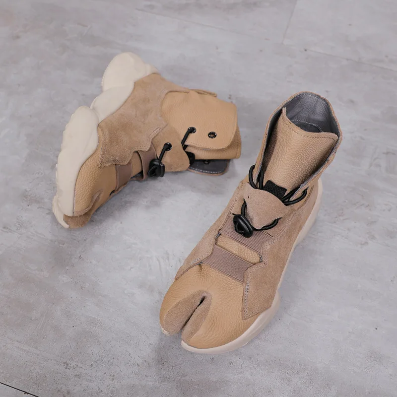 

2020 autumn winter New thick sole solid color sports short boots Women's genuine leather split toe shoes fashion casual boots