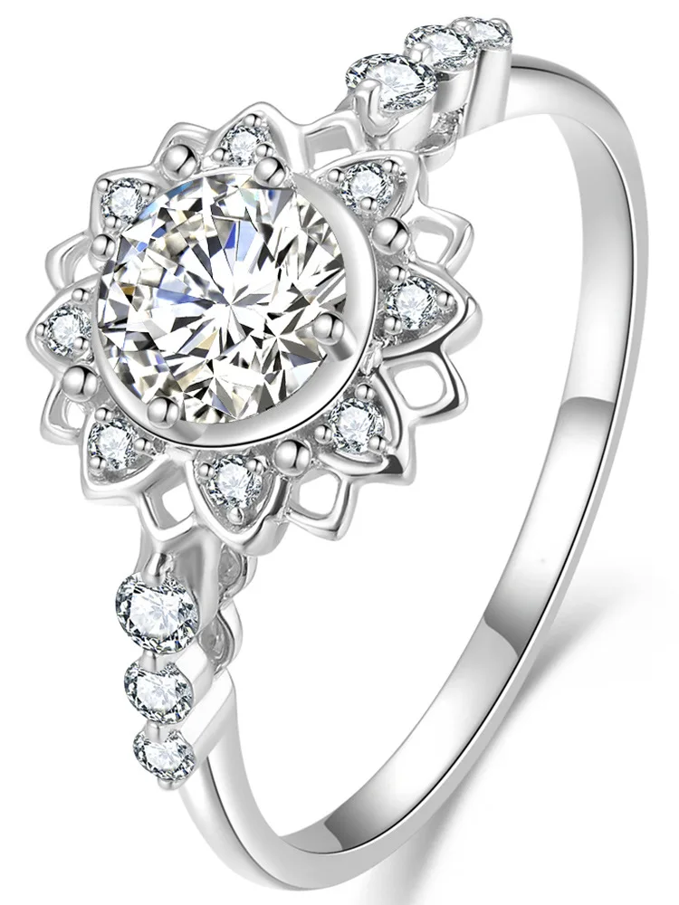 

New 925 Sterling Silver Ring Micro-Inlaid Simulation Diamond Flower Ring Female Charm Jewelry Gift