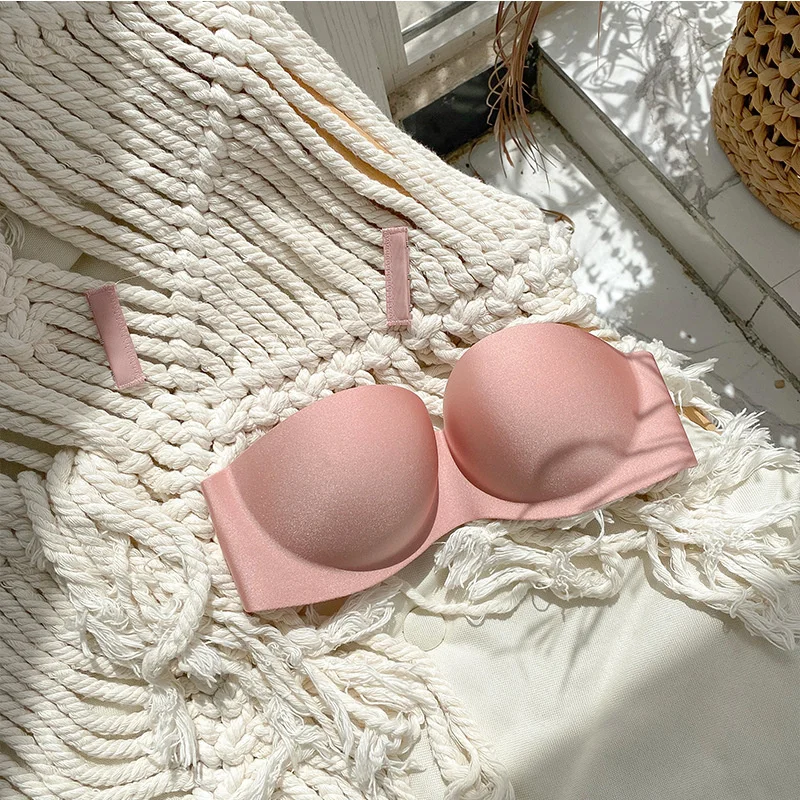

SP&CITY Colorful Summer Strapless Invisible Bras For Women Wedding Sexy Seamless Push Up Bra Gathering Solid Wirefree Bra Female