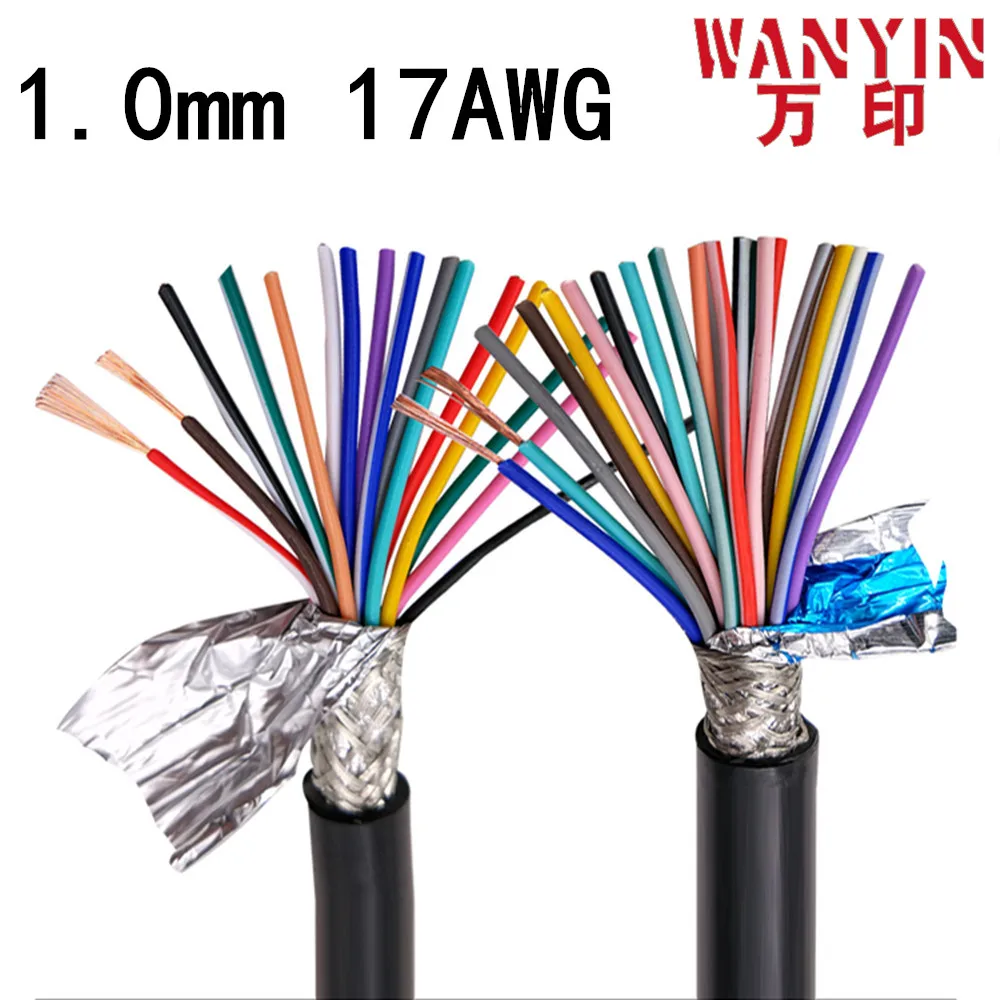 

17AWG 1,0 мм многожильный экранированный кабель RVVP 2-жильный до 24-жильный кабель с защитой от помех