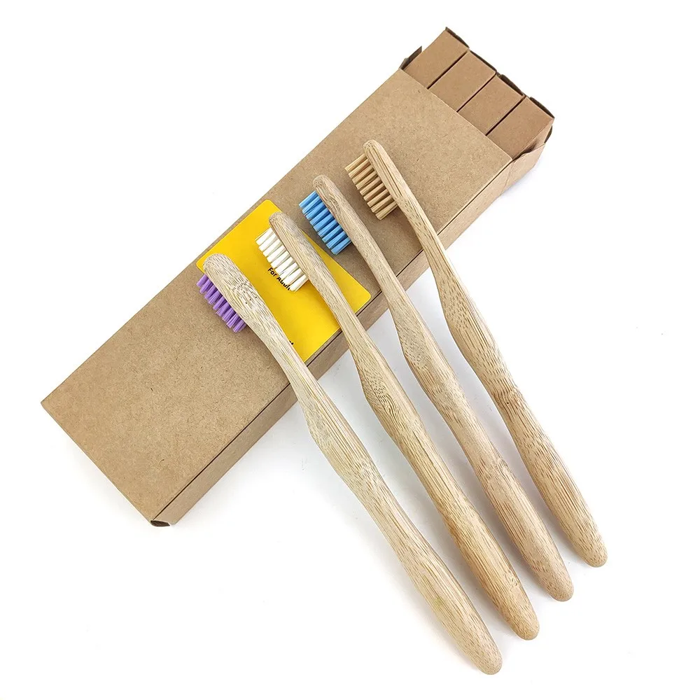

4pcs Natural Adults Bamboo toothbrush Eco Friendly product mixed color Soft bristle tooth 100% biodegradable Oral Cleaning tooth