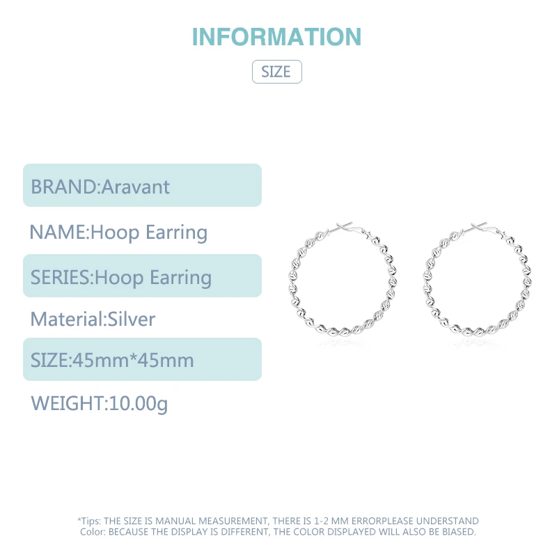 Серьги-кольца женские из серебра 2020 пробы Крупные круглые ювелирные украшения 45