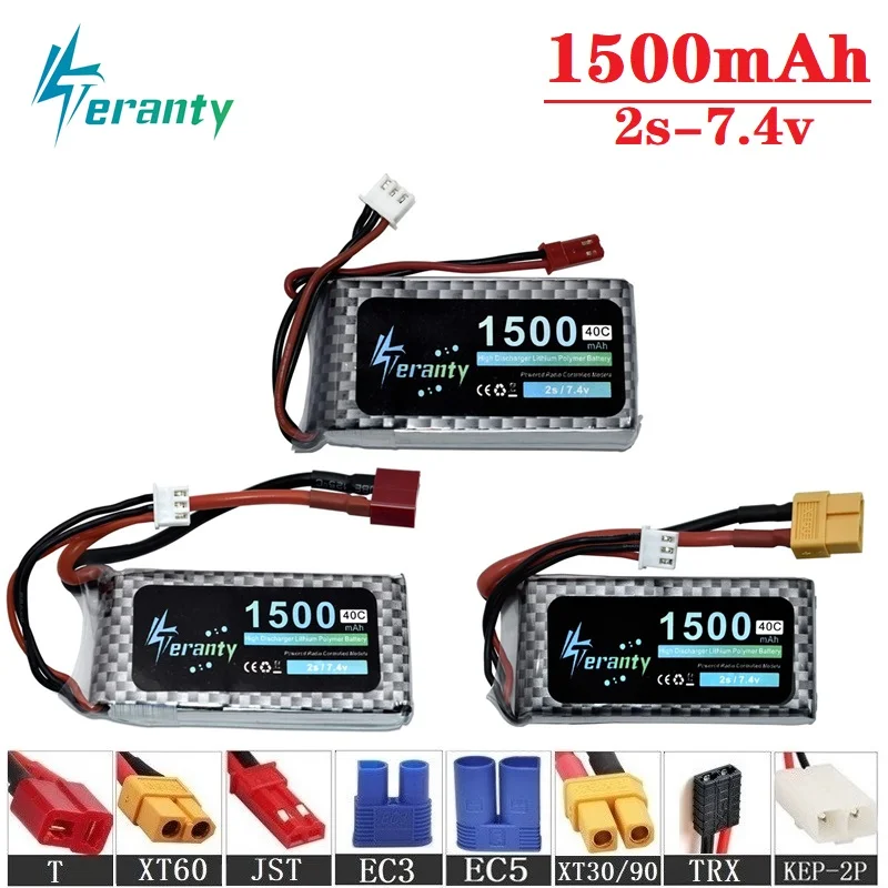 

Max 40C 7.4v 1500mAh LiPo Battery T/XT60/JST Plug For RC Car/Airplane/Helicopter 7.4 v Rechargeable 5Pcs/Sets 2S Lithium Battery