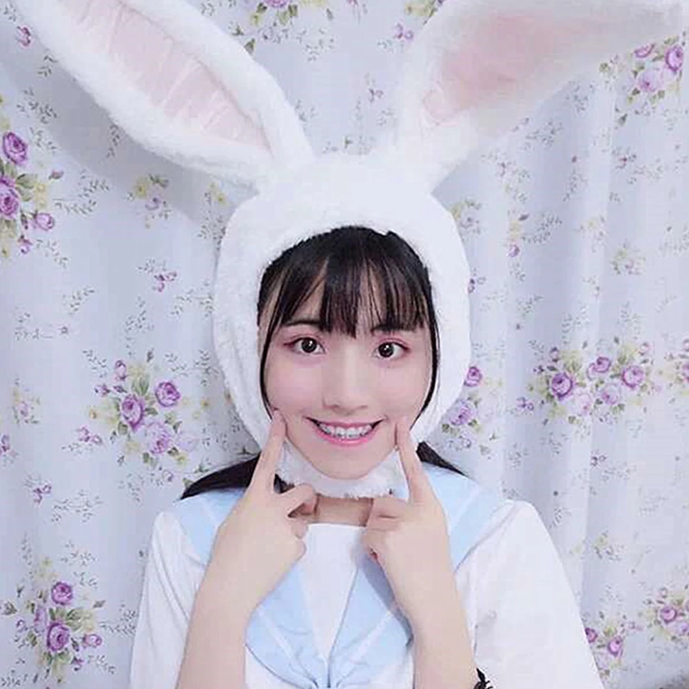 

Solid Color Hat Plush Rabbit Bunny Ears Earflap Soft Cotton Visor Caps Head Warmer Photo Cute Womens Girls