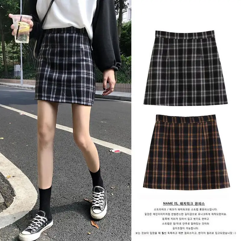 

Large plaid skirt women's fat mm short skirt spring high waist hip skirt slim one step DRESS ZIPPER waist skirt