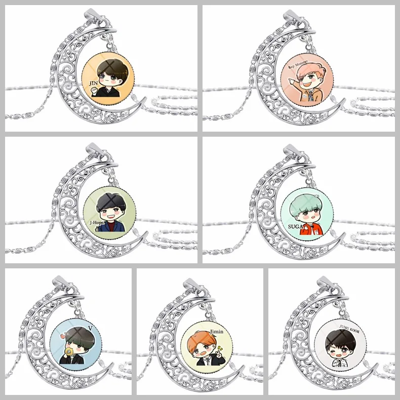 Kpop Comic Bangtan Boys Подвеска Ожерелье Луна винтажное ожерелье со стразами подарок для