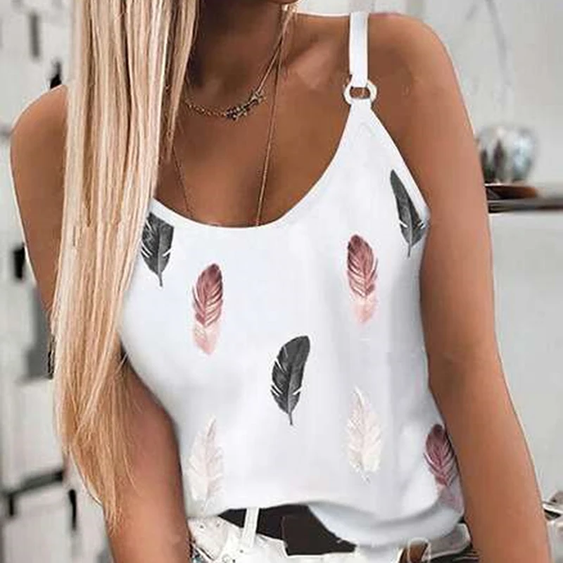 

2023 Fashion Women Round Neck Print Camisole Vest Loose Casual Pullover Tops Comfortable Breathable Sleeveless Female Tops