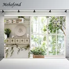 Фоны для фотосъемки Mehofond Весна интерьер деревянный шкаф зеленый лист окно живописный Дети Портрет фон фотостудия