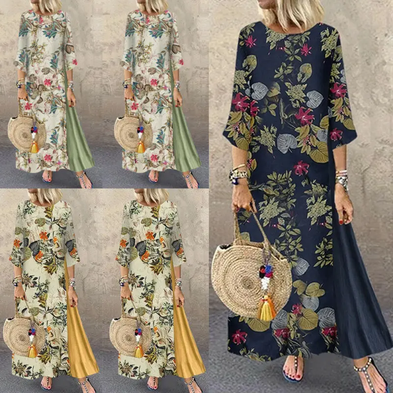 Hirigin Boho женское Макси платье женский летний длинный кафтан с коротким рукавом