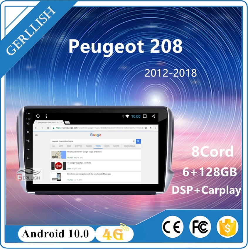 10 2 дюймов android автомобильный стерео gps навигация dvd плеер для Peugeot 208 2012