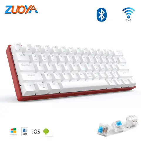 Беспроводная Механическая игровая клавиатура ZUOYA, Bluetooth 5,0 и 2,4 ГГц, комбинированная Мультимедийная мини-клавиатура для ноутбука, ПК, iPad, теле...