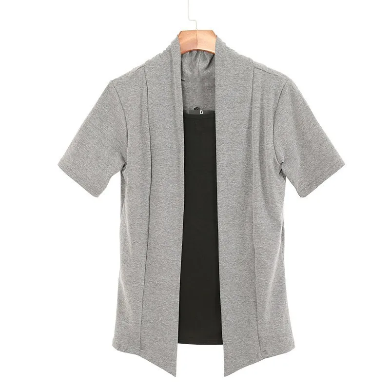 Summer Faux Two Piece Short Sleeve T-Shirts Men Fashion Korean Cardigan Thin Jacket 2020 New O-Neck High Quality Hip Hop Clothes | Мужская