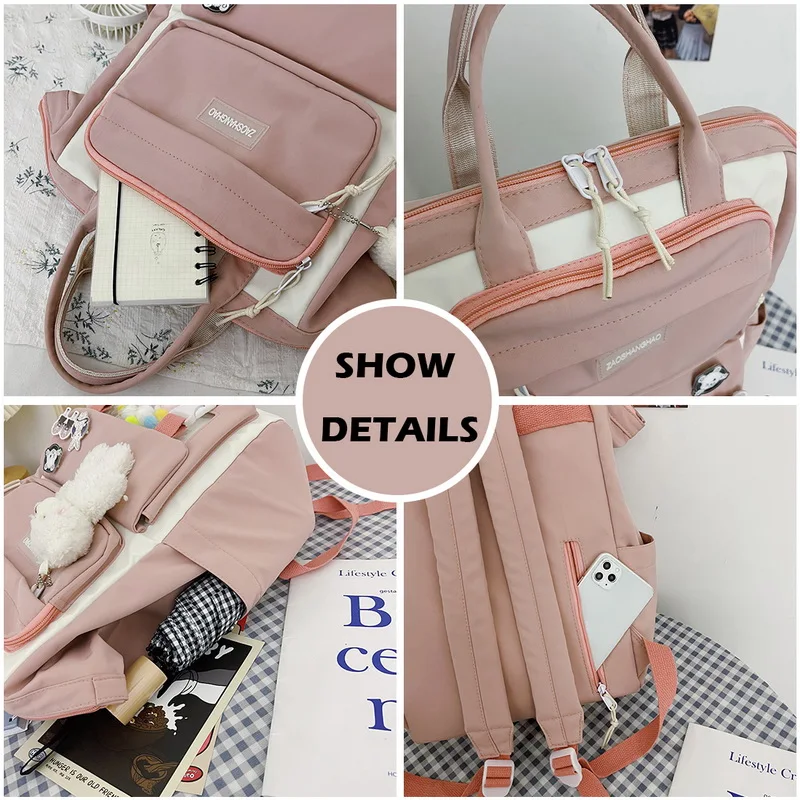 

Women Nylon Backpack Candy Color Waterproof School Bags For Teenagers Girls Patchwork Backpacks Female Rucksack Cute Mochila