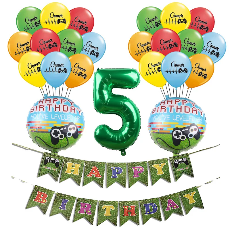 1Set 5 1 Набор игровой ручки контроллер Латексные Шары Баннер овсянка с днем рождения флажки для украшения овсянки Игрушки для мальчиков детские шары - Color: 1Set 5