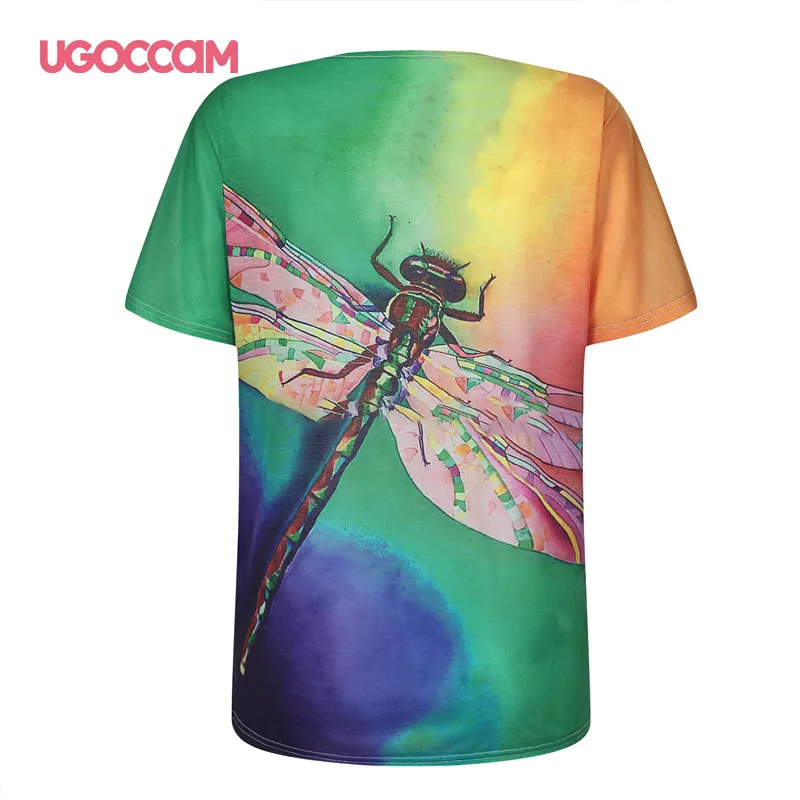 

UGOCCAM 5XL Graphic Tee Shirts Flower Print T Shirt Summer New Loose V-Neck Short Sleeve Casual Tee Top Rainbow Ins Tops