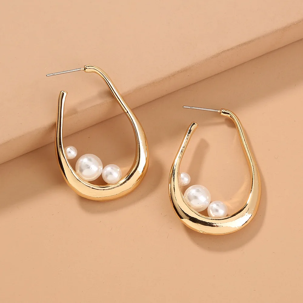 

Geometric Simple Fashion U-shaped Imitation Pearl Earring for Women Design Jewelry Accessories Boucle Oreille Femme Wholesale