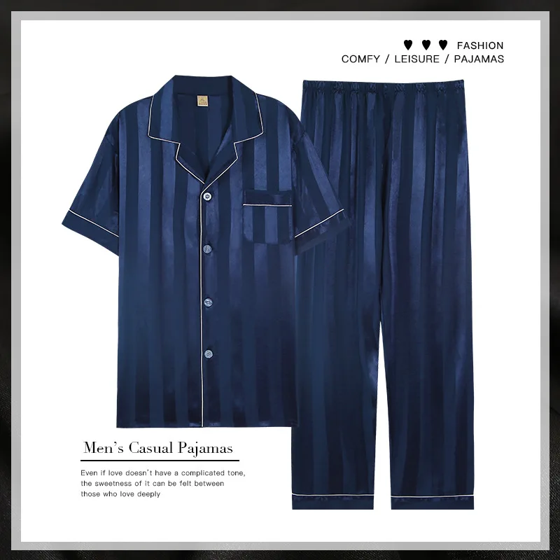 Short Sleeve Men Pajamas for Men Pijama Set Comfortable Imitate Silk Mens Pajamas Men Sleepwear Set New Men Sleepwear Sleep Tops