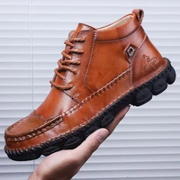 2021 new autumn winter cow split leather men boots comfortable motorcycle boots men footwear rubber ankle boots mens shoes