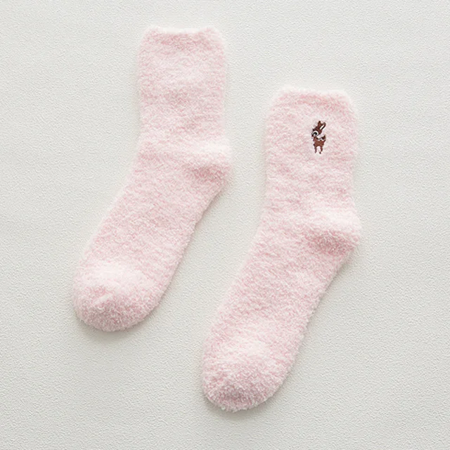 PinkDeer Утолщенные женские хлопковые милые плюшевые носки с вышивкой в виде кота и оленя, сохраняющие тепло, для сна, Забавные милые зимние носки kawaii, чулочно-носочные изделия, Прямая поставка - Цвет: PinkDeer