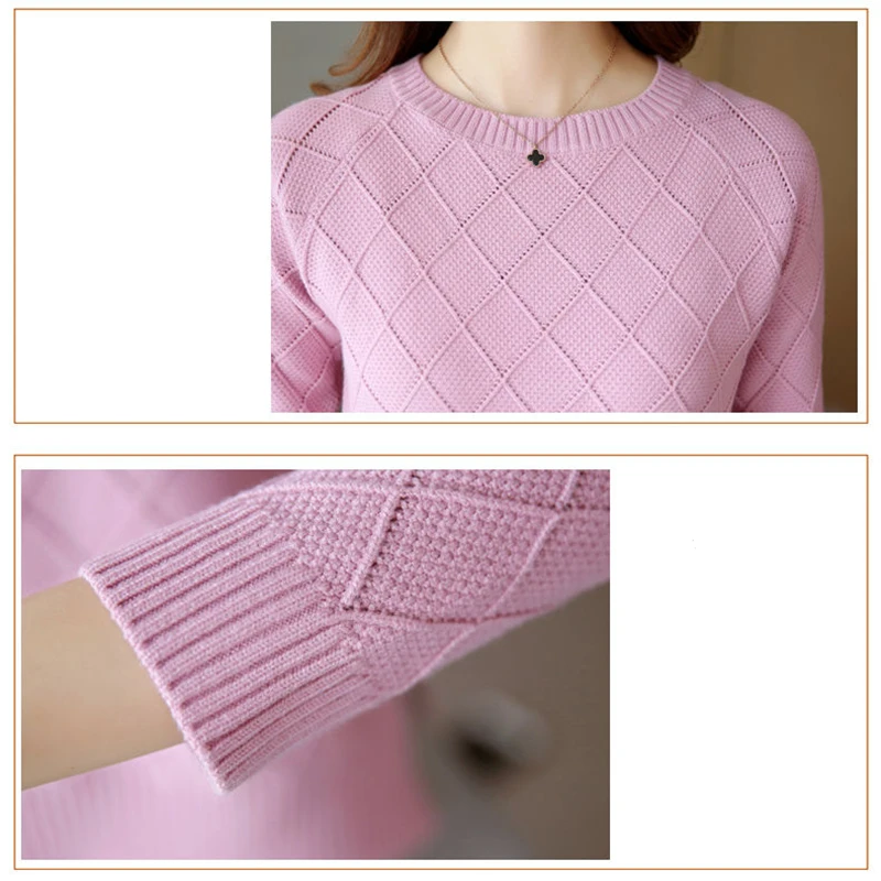 Однотонные вязаные пуловеры с круглым вырезом для женщин Повседневный свитер