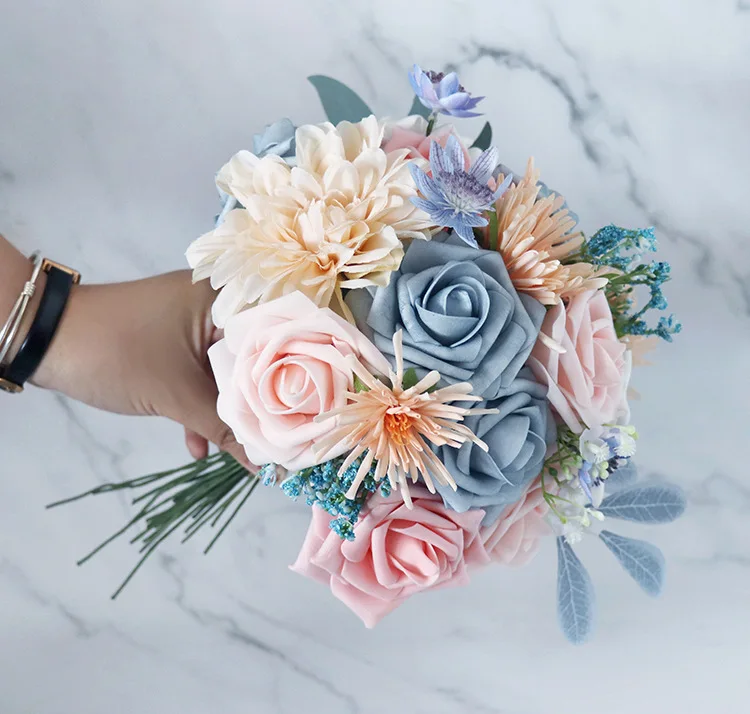 Ramo rom&aacute;ntico de boda, ramos de novia, ramo de dama de honor, flores artificiales, fiesta de boda, D&iacute;a de San Valent&iacute;n, Iglesia-4