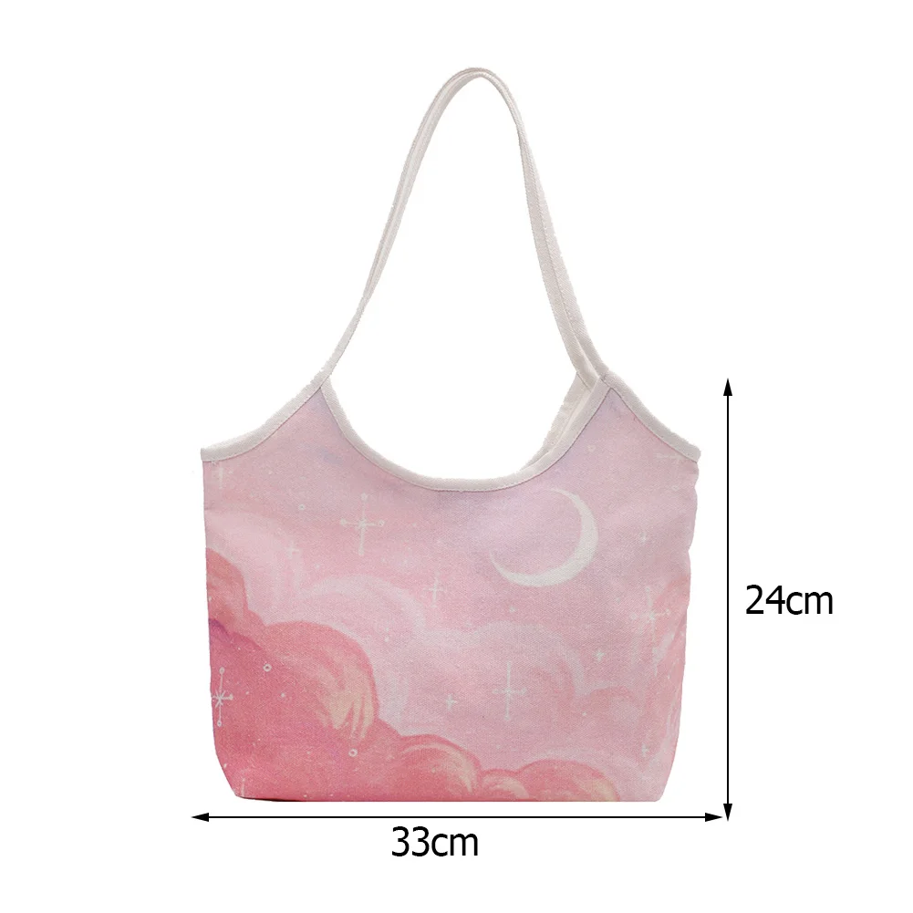 

Fashion Women Canvas Moon Printing Shoulder Shopping Bag Ladies Vintage Large Capacity Handbags