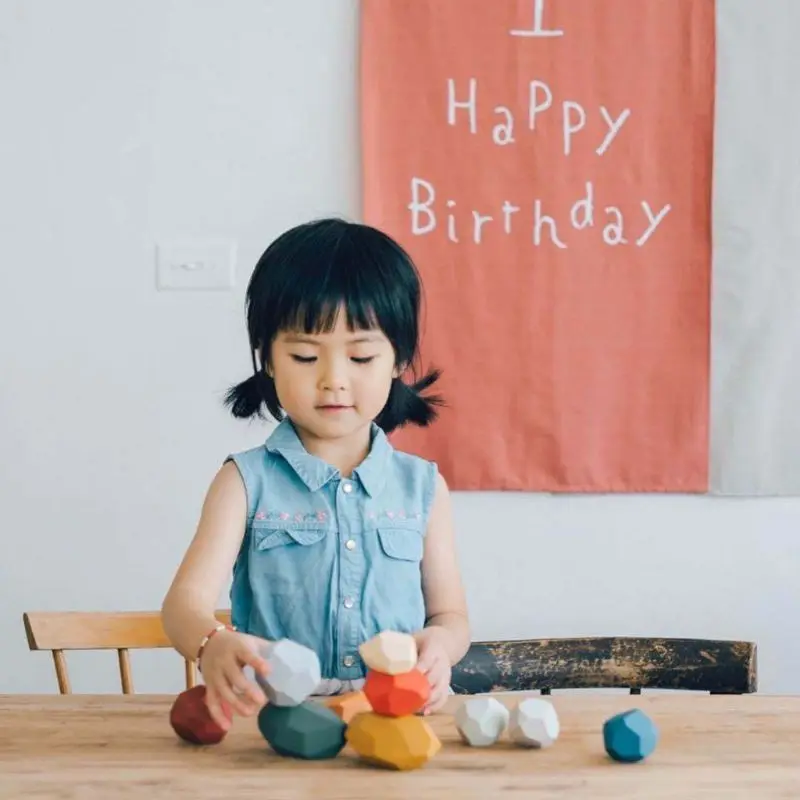 

15 Pcs Children Wooden Colored Stone Stacking Game Building Block Kids Creative Educational Toys