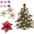 10 шт.лот, украшения для новогодней елки, венок с блестками для дома, искусственные цветы, вечерние праздничные цветы для свадебного декора
