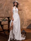 ТРАПЕЦИЕВИДНОЕ атласное пляжное свадебное платье невесты, винтажное прозрачное свадебное платье без рукавов, с оборками, 2021, на заказ