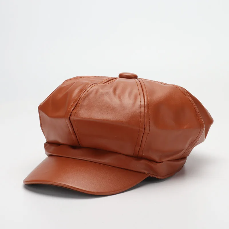 

DeePom Leather Cap Hat Women Autumn Winter Newsboy Cap Beret Femme Hats For Baby Black Ladies Fashion Vintage Hats Beret