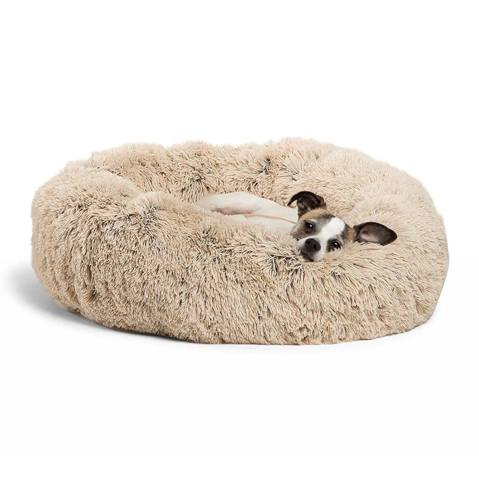 

Dog Long Plush Dounts Beds Washable Calming sleeping Bed Pet Kennel Super Soft Fluffy Comfortable for Large Dog Cat House