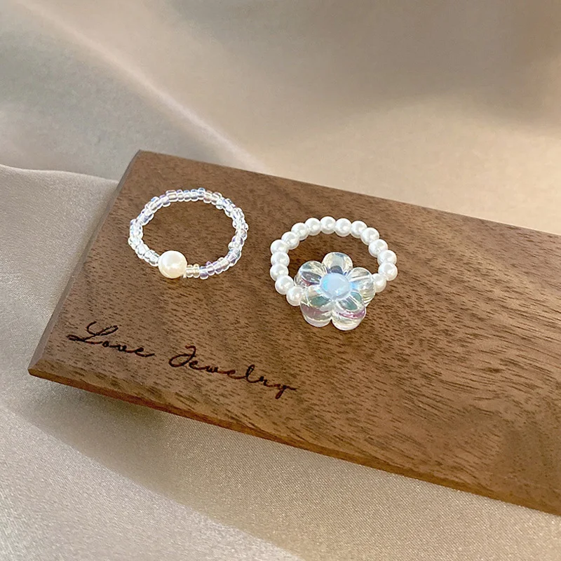 

Fashion Trendy Korean Handmade Multi-color Small Flowers Rice Beads Ring Women Girl Jewelry Stretch Cute Style Rings