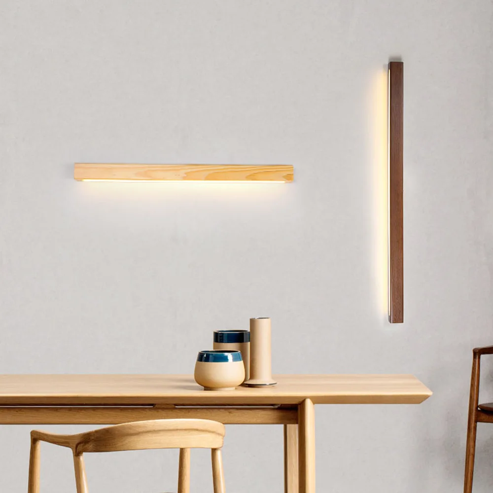 Hartisan-tira larga de luz LED de madera para pared, lámpara de pared lineal de 60CM y 80CM, sencilla y moderna, iluminación para decoración del hogar y dormitorio, luces de espejo