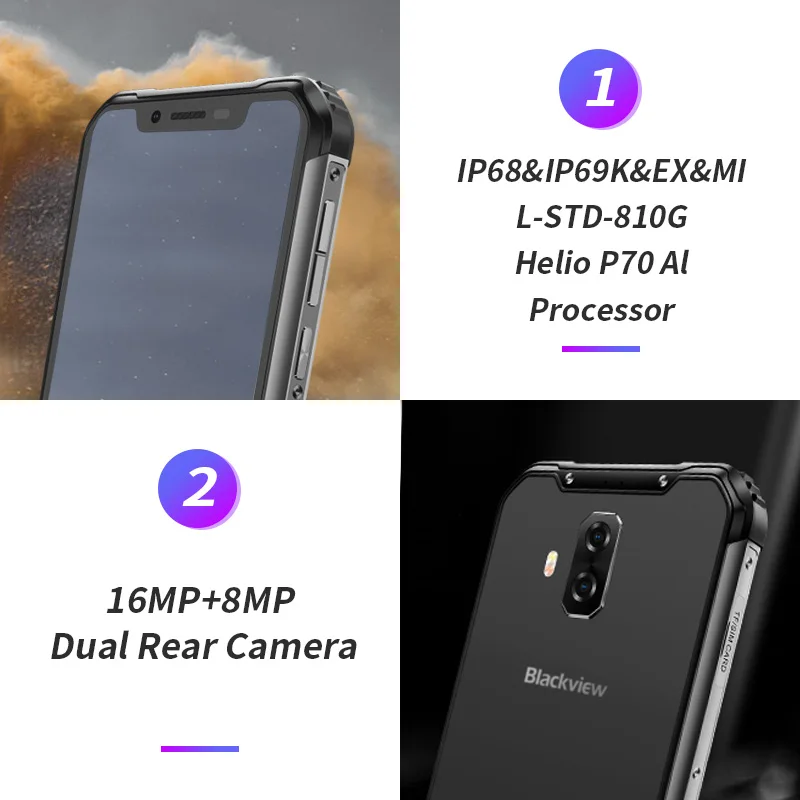 Blackview BV9600 Pro 6,2" Helio P70 IP68 водонепроницаемый прочный смартфон MT6771T Android 9,0 6 ГБ 128 Гб 4G мобильный телефон 5580 мАч