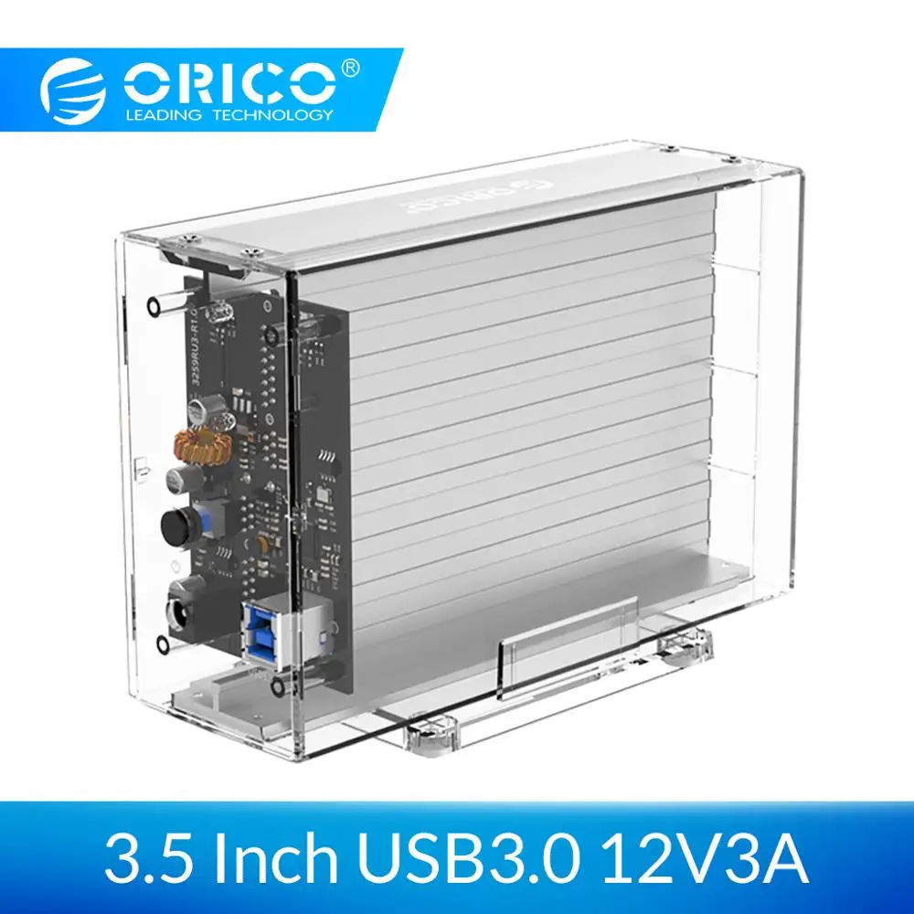ORICO Dual 3,5 ''USB3.0 HDD чехол 6 Гбит/с SATA к USB 3 прозрачный с алюминиевым HDD док-станция UASP 24 ТБ добавить 12 В адаптер питания