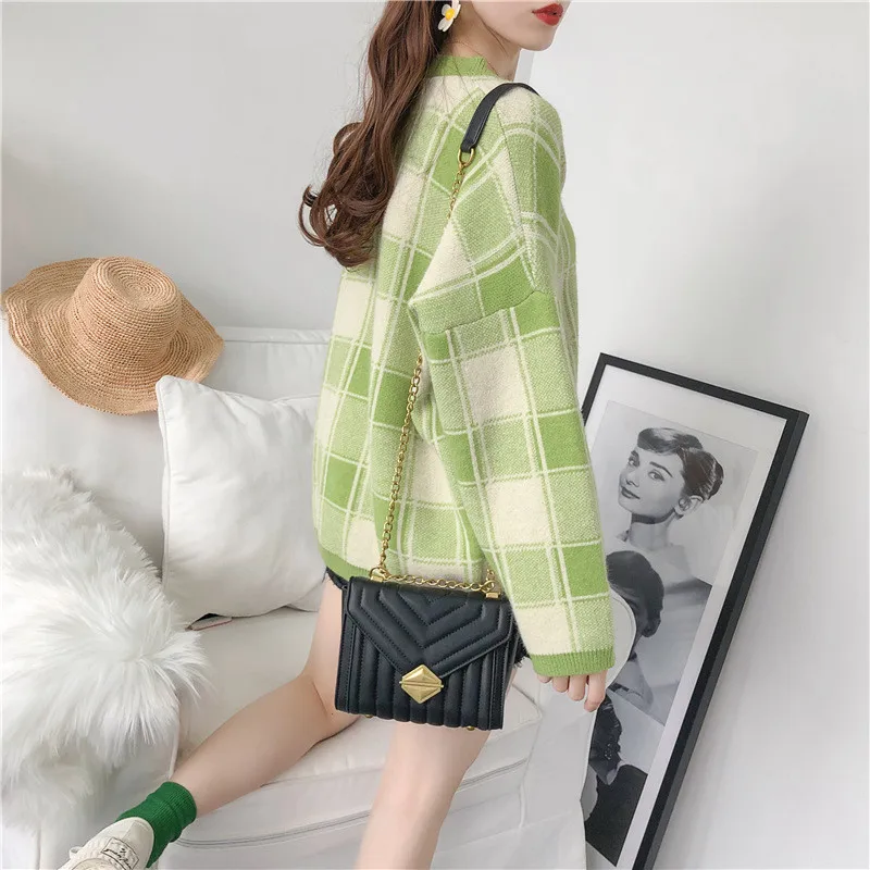 Женский клетчатый пуловер свитер для студенток Осень-зима 2020 новые свободные