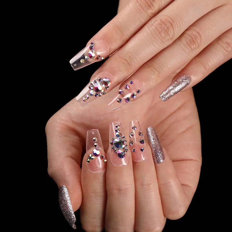 

24 шт. цветная дрель с украшением в виде кристаллов для балета, для маникюра, маникюрный набор накладных ногтей ", полного покрытия, накладные ...