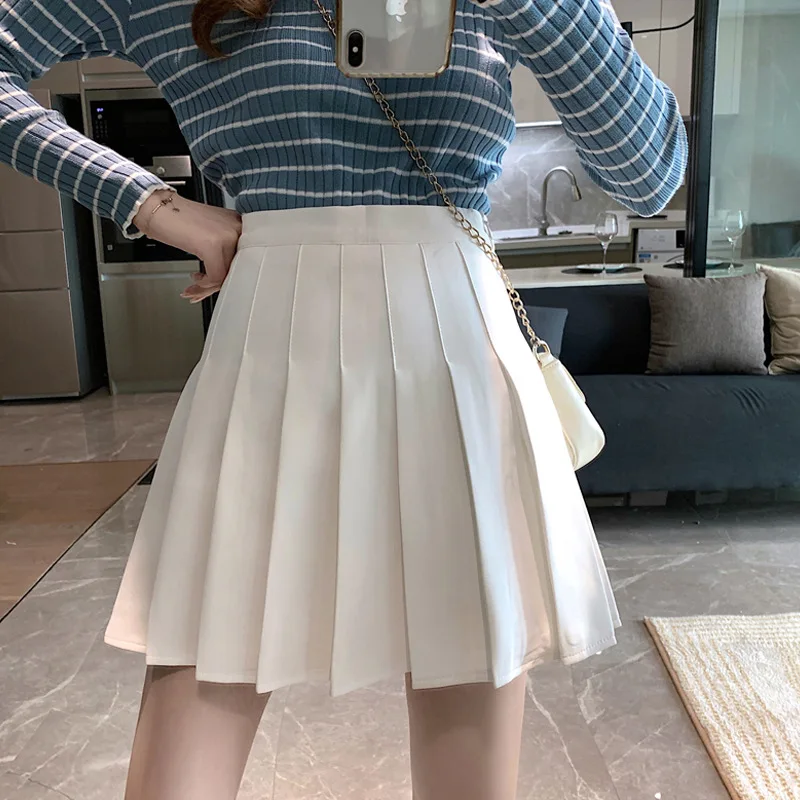 

Spring and autumn new white pleated skirt simple a-line high-waist skirt design sense niche thin A-line small skirt female