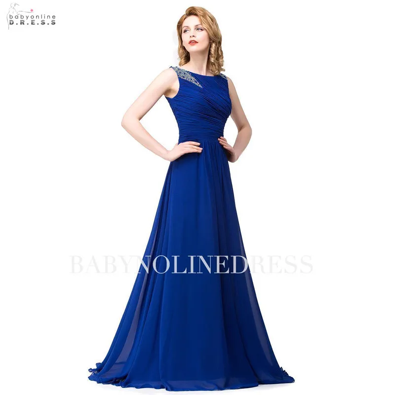

New Arrival Elegant A-line Evening Dress Long With Beadings Royal Blue Evening Gown Appliques Draped Robe De Soiree Longo