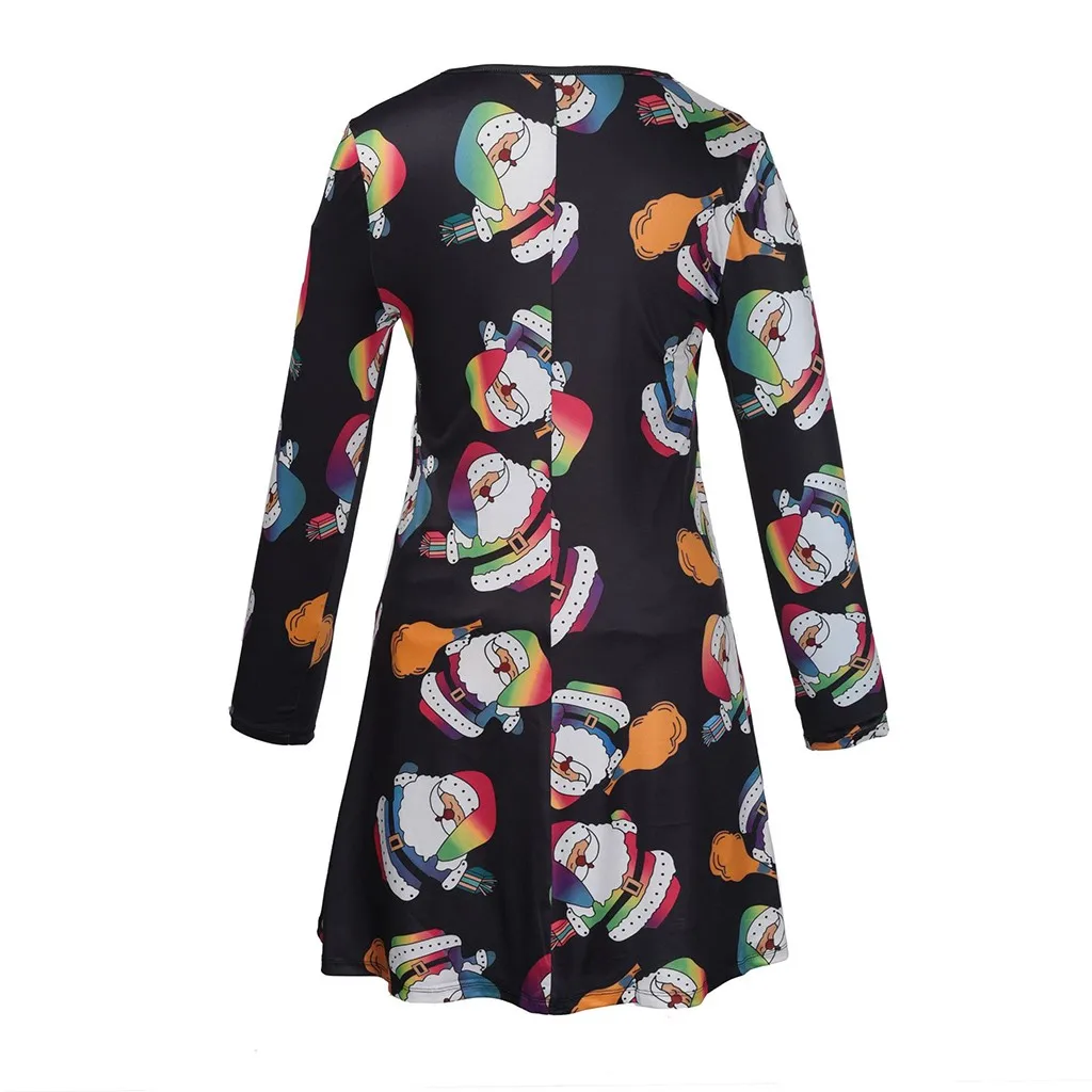 Женское рождественское платье с принтом Санта Клауса длинным рукавом а силуэт