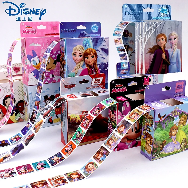 

200 PCS/box Disney Cartoon Frozen Minnie Mickey Stickers Princess Aisha Anna Toy Story Portable Children's Reward Stickers gift