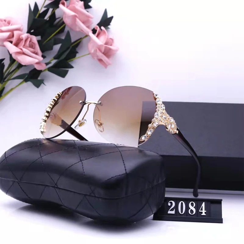 

2022 Fashion Women's Round Sunglasses Designer Brand Rimless Diamond Ladies Sun Glasses Elegant Retro Gifts For Women