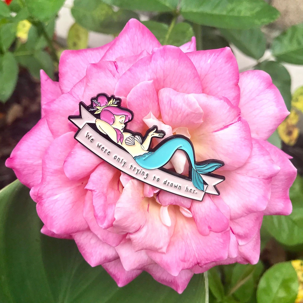 Drown Her Beautiful Peter Pan Hard Enamel Pin Cartoon Animal Cute Pastel Mermaid Brooch Fashion Backpack Jewelry Unique Gift