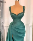 Женское вечернее платье-русалка, зеленое платье в мусульманском стиле с кристаллами, атласное платье с разрезом, длинное платье для выпускного вечера, 2021