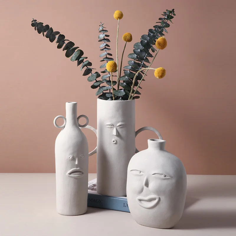 

Nordic Style Vases Of Dried Flowers Abstract Decoration Human Creative Face Room Exhibit Modern Handcrafted Ceramics Ornaments